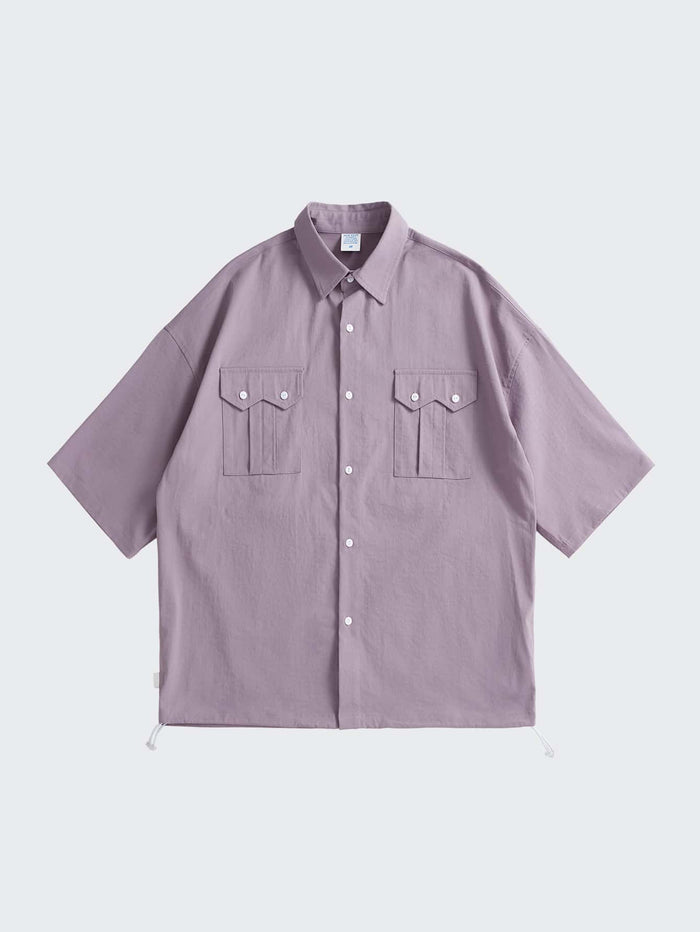 Men Solid Drop Shoulder Button Front Shirt Mauve Purple