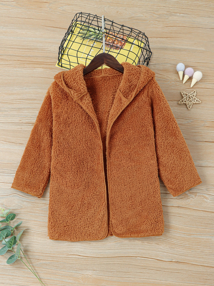 Toddler Girls Solid Hooded Teddy Coat Brown