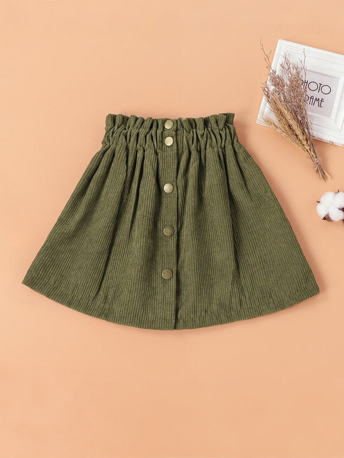 Toddler Girls Corduroy Paperbag Waist Skirt Army Green