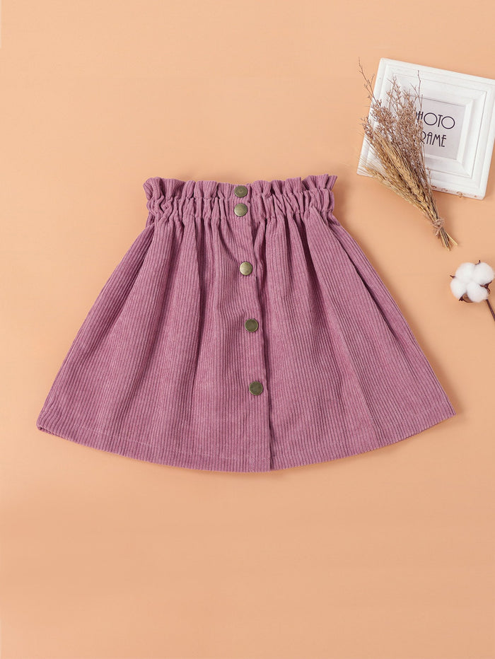 Toddler Girls Corduroy Paperbag Waist Skirt Pink