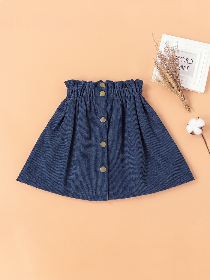 Toddler Girls Corduroy Paperbag Waist Skirt Navy Blue