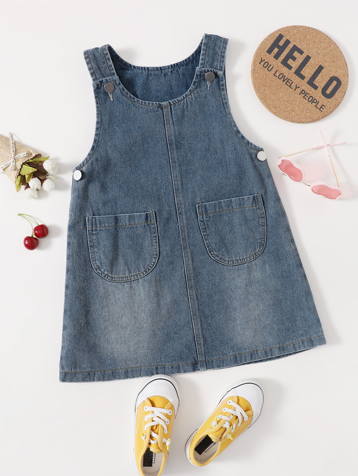 Toddler Girls Double Pocket Bow Back Denim Dress