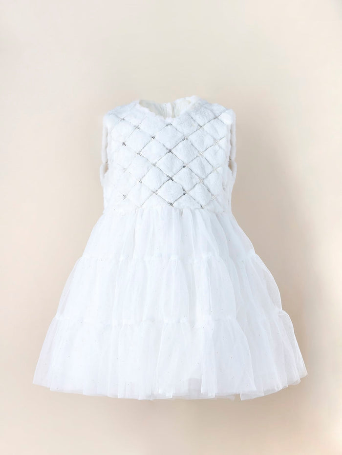 Girls Teddy Panel Sequin Detail Party Dress