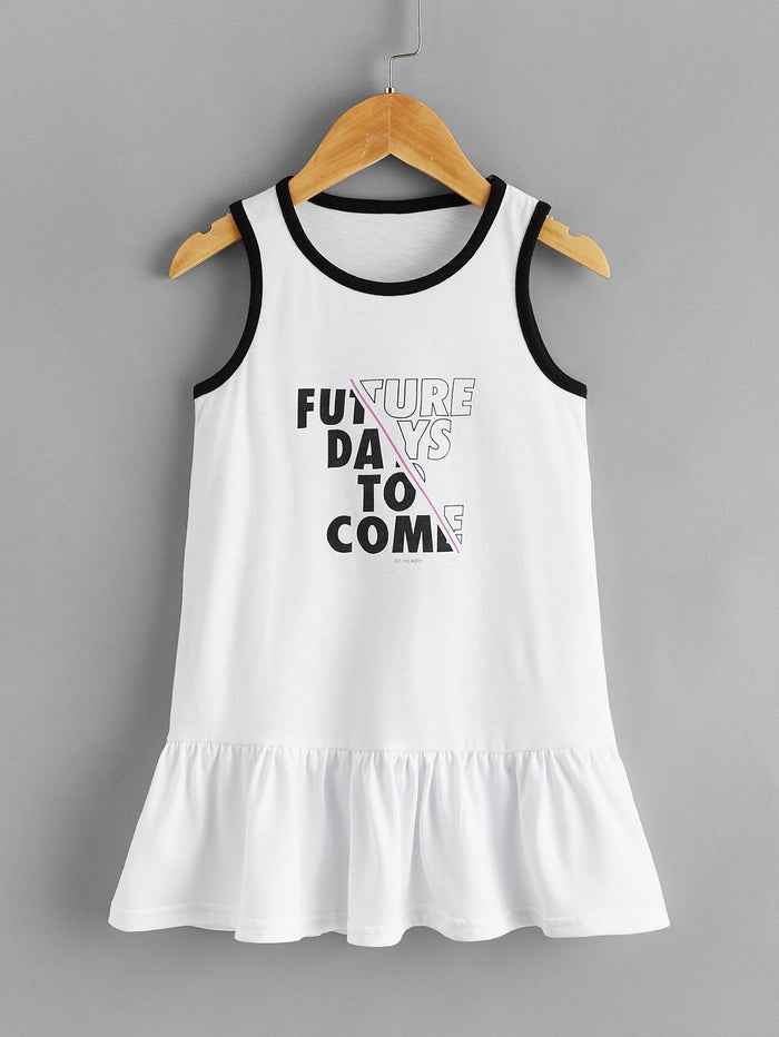 Toddler Girls Slogan Graphic Ruffle Hem Tank Dress