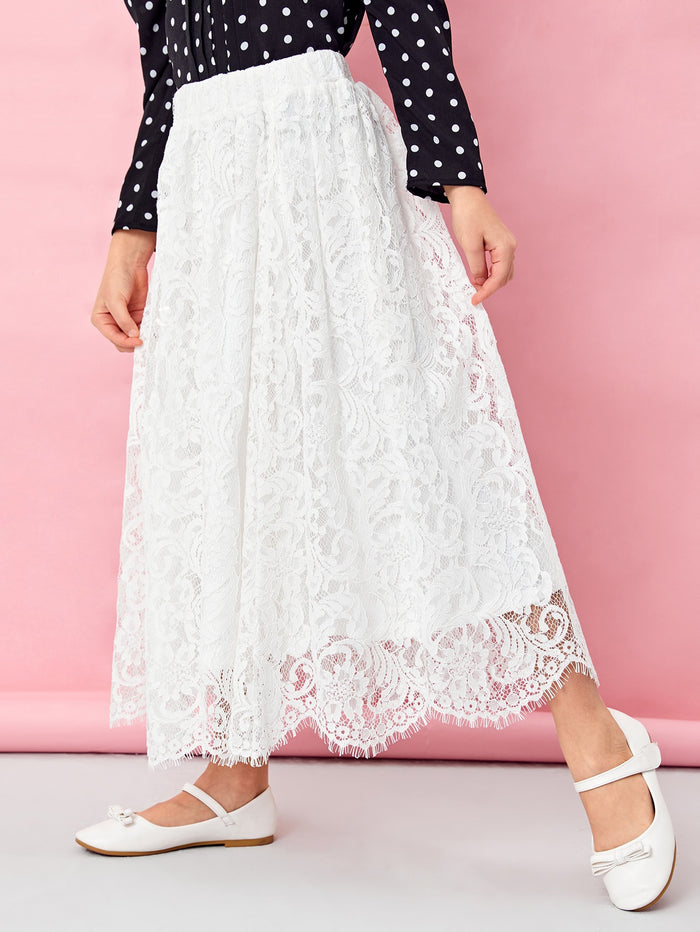 Girls Solid Lace Overlay Skirt