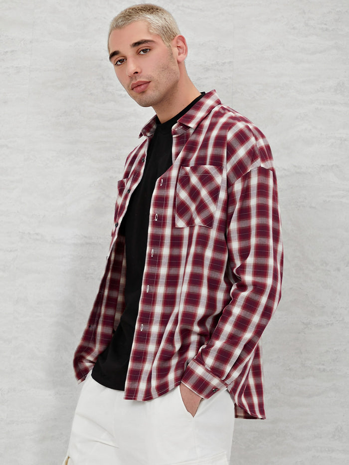 Men 1 PC Drop Shoulder Plaid Shirt