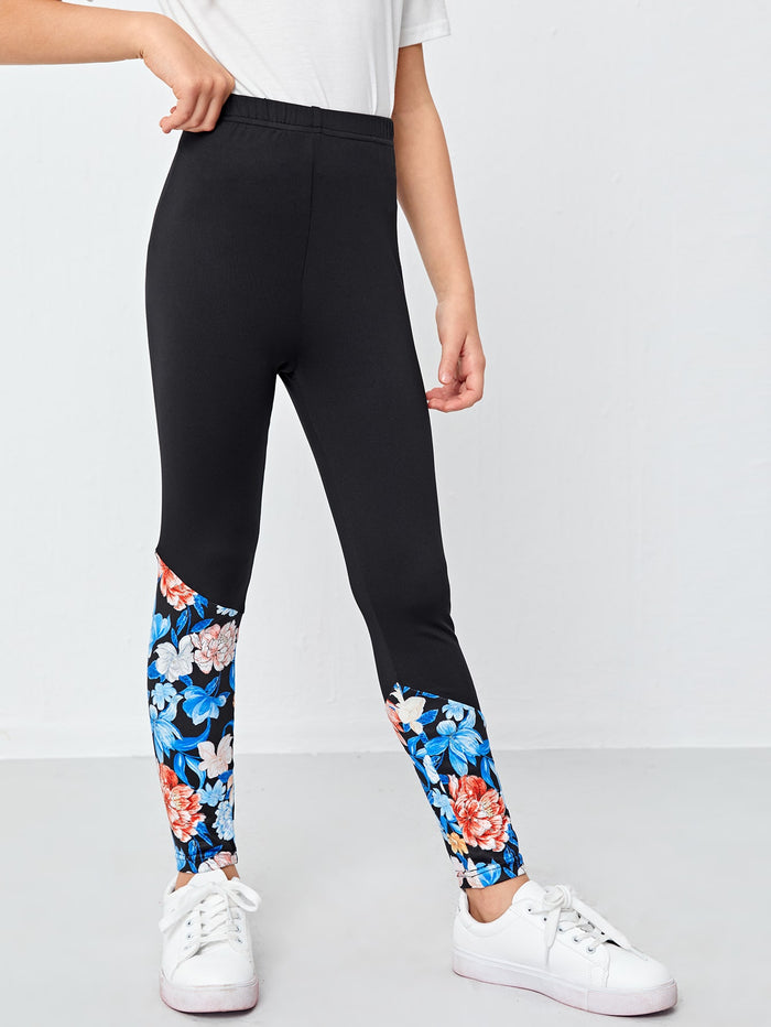 Girls Floral Print Leggings