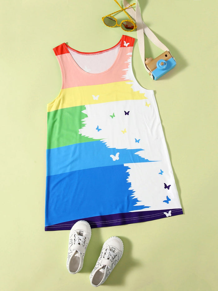 Girls Color-block Butterfly Print Tank Top