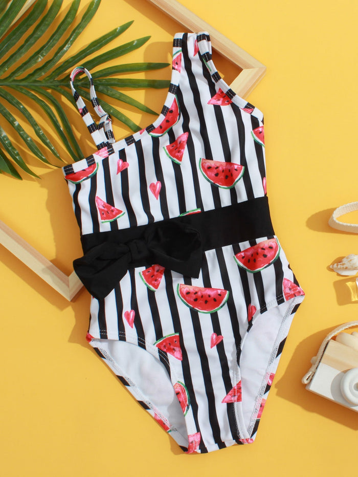 Toddler Girls Watermelon & Striped One Piece Swimsuit