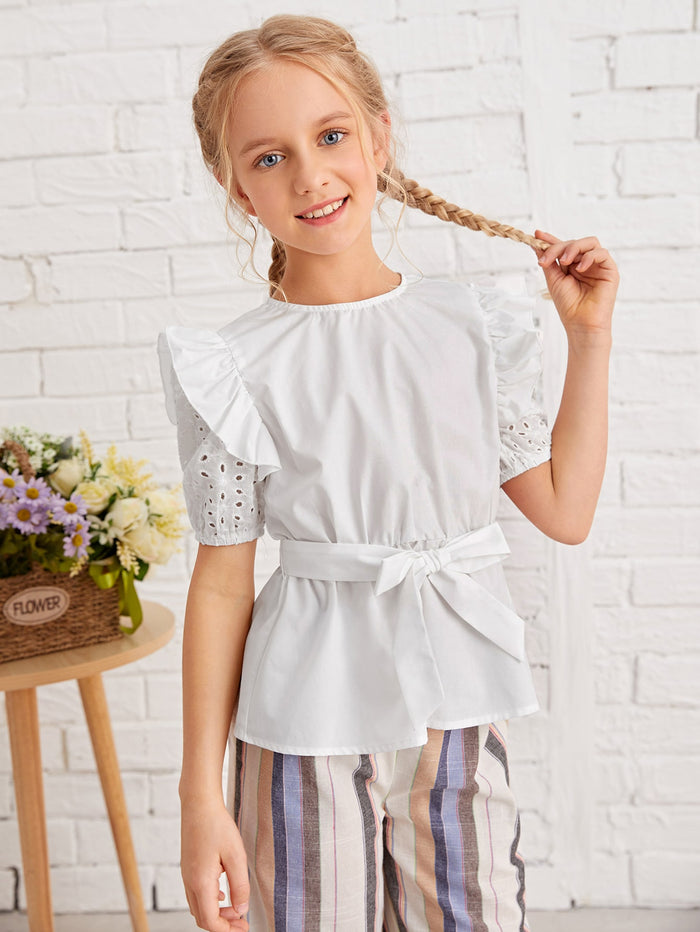 Girls Schiffy Embroidered Belted Top