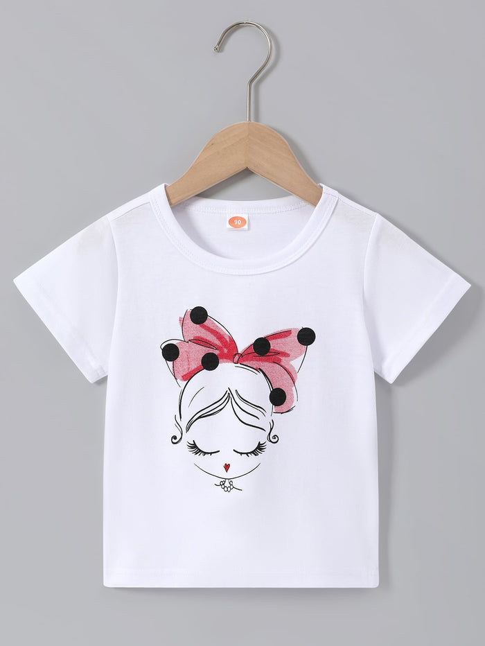 Toddler Girls Cartoon Figure & Polka Dot Tee White