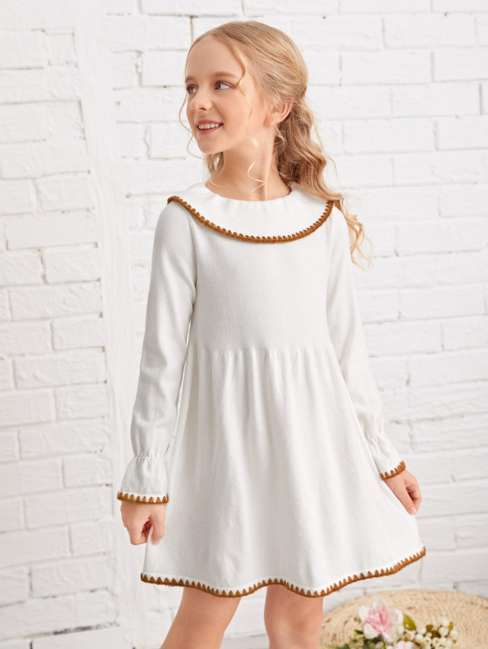 Girls Contrast Binding Sweaters Dress