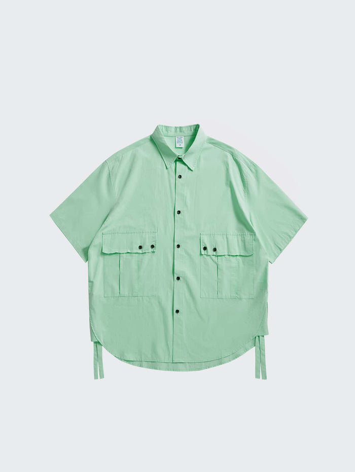 Men Button Front Flap Pocket Shirt Mint Green