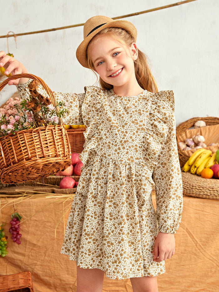 Girls Ditsy Floral Ruffle Trim Dress
