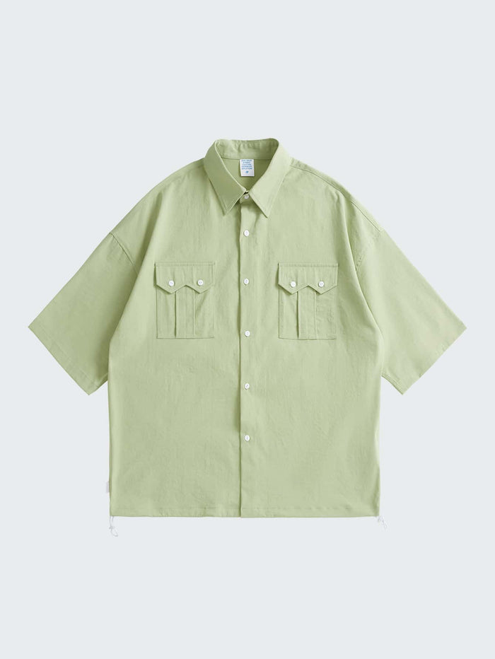 Men Solid Drop Shoulder Button Front Shirt Pastel