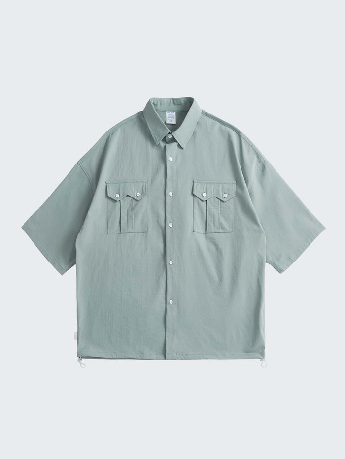 Men Solid Drop Shoulder Button Front Shirt Mint Green