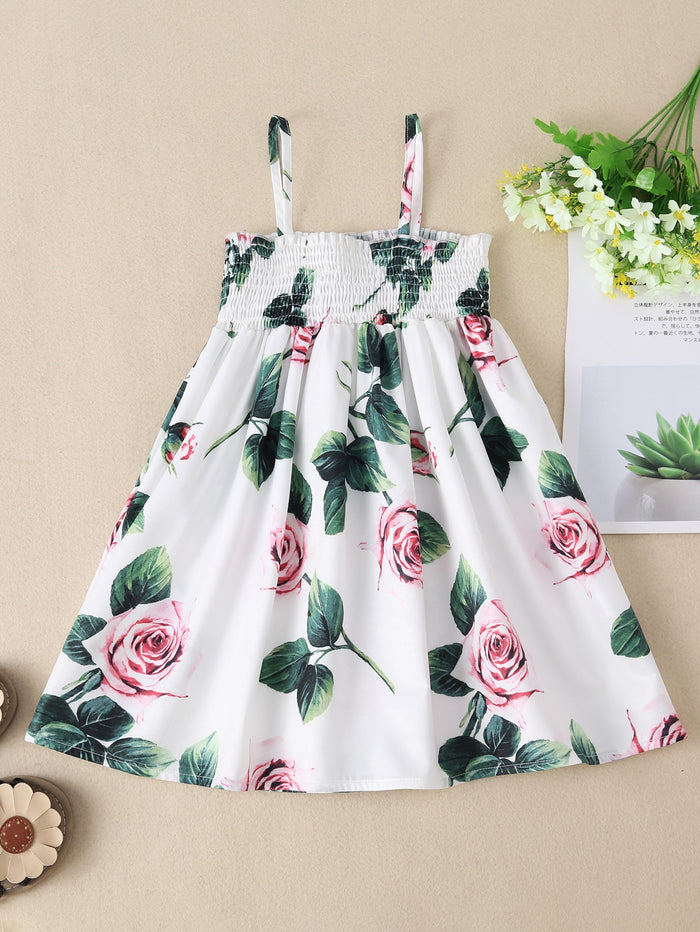 Toddler Girls Plants Print Shirred Cami Dress