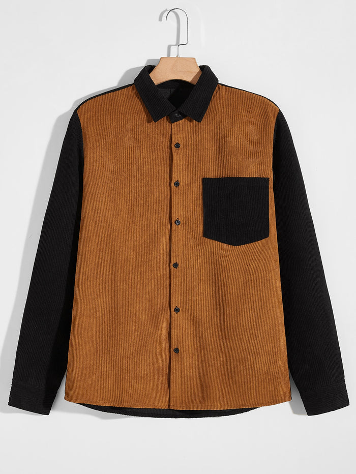 Men Corduroy Contrast Panel Shirt