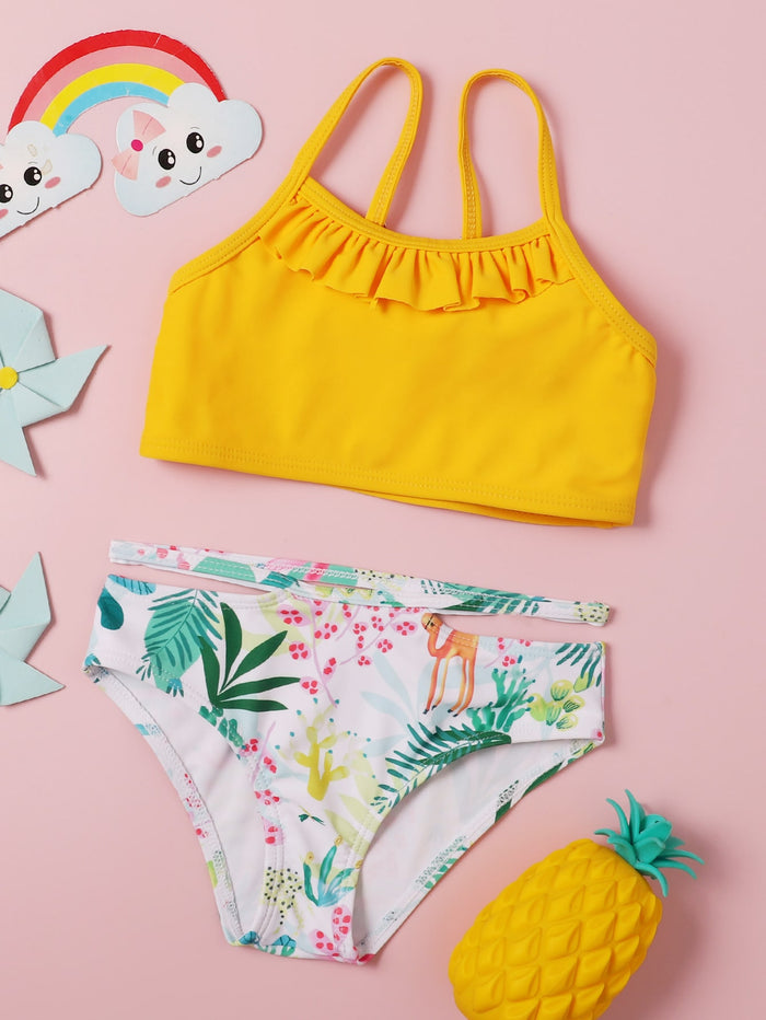 Toddler Girls Leaf Print Ruffle Bikini Swimsuit