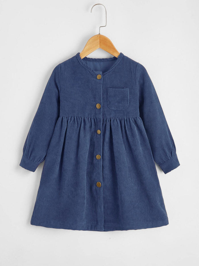 Toddler Girls Button Front Corduroy Smock Dress Navy Blue