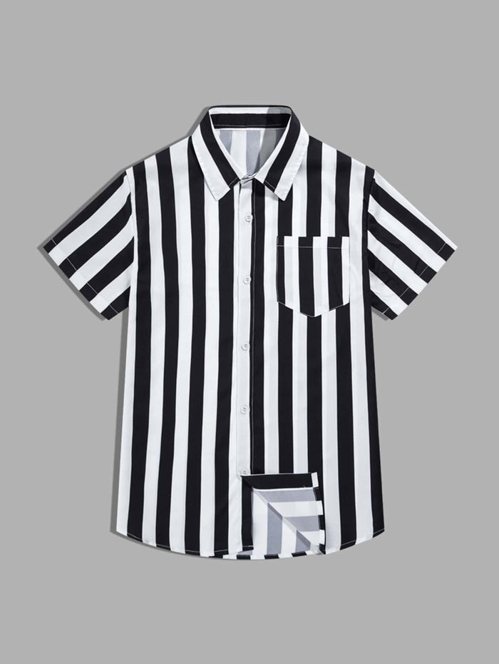 Men Vertical Striped Button Up Shirt