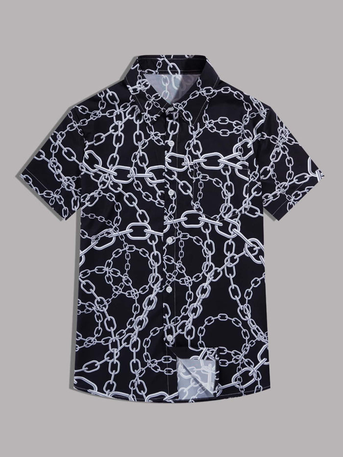Men Chain Print Button Front Shirt