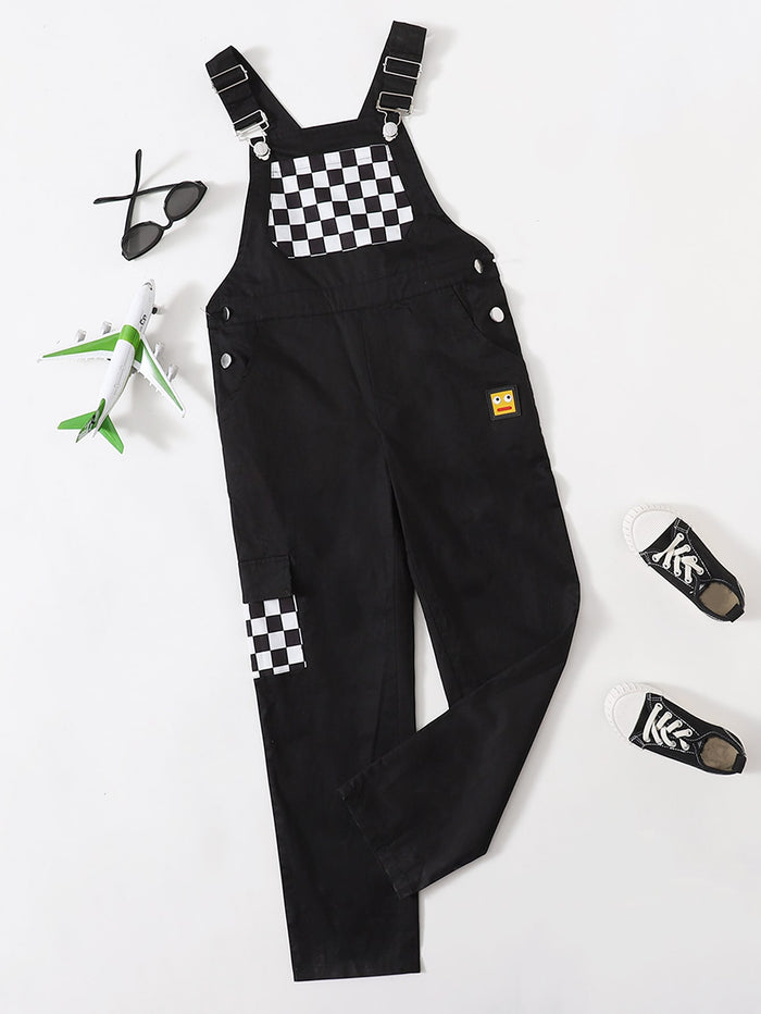 Boys Patched Detail Checked Overalls