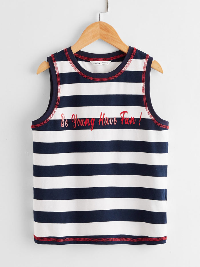 Boys Slogan Graphic Striped Tank Top