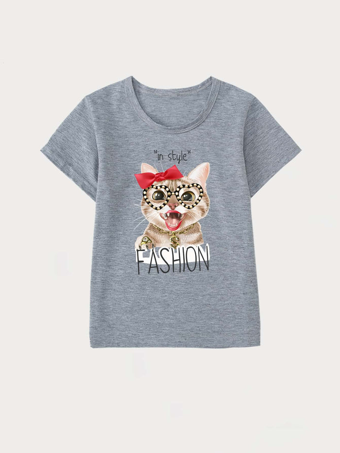 Girls Letter & Cartoon Graphic Tee