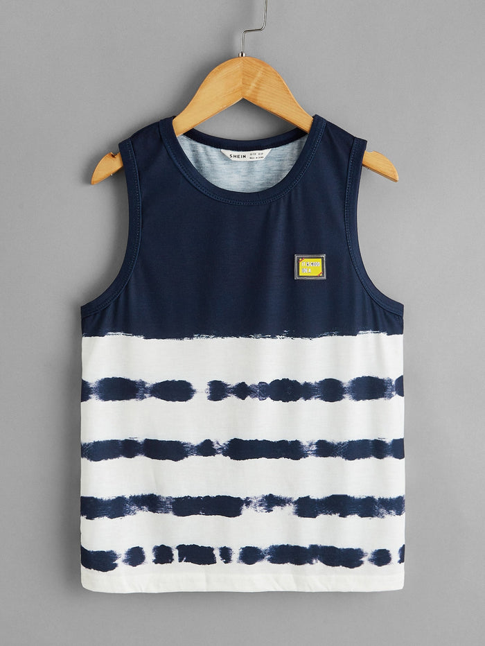 Boys Striped Colorblock Patched Tank Top