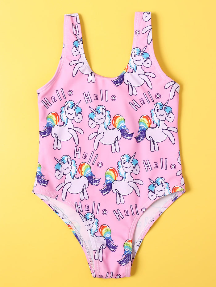 Toddler Girls Unicorn Print One Piece Swimsuit