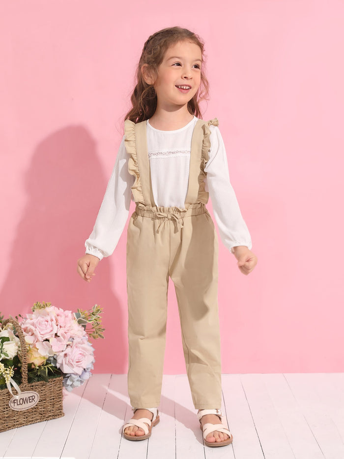 Toddler Girls Ruffle Strap Knot Front Overalls