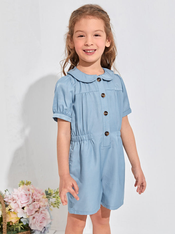 Toddler Girls Button Front Peter Pan Collar Solid Romper