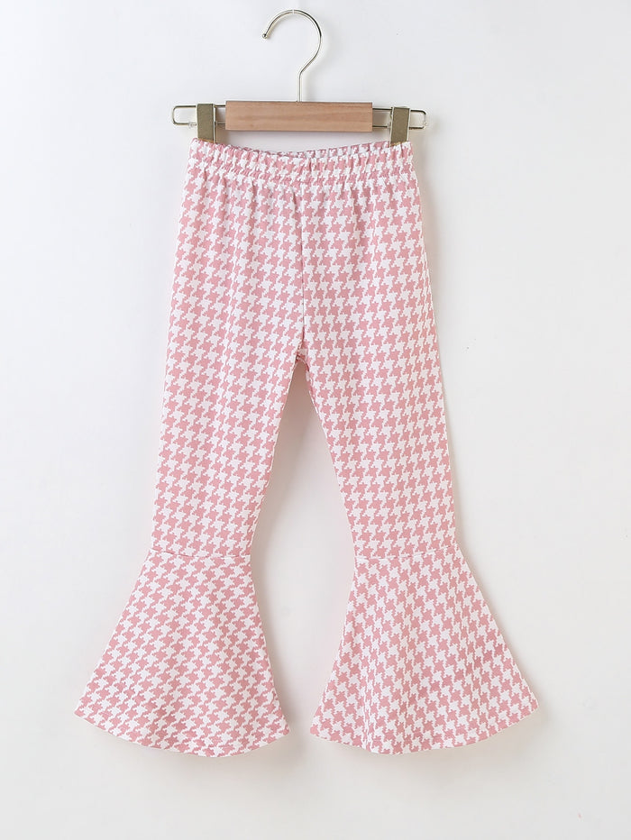Toddler Girls Houndstooth Flare Leg Pants Dusty Pink