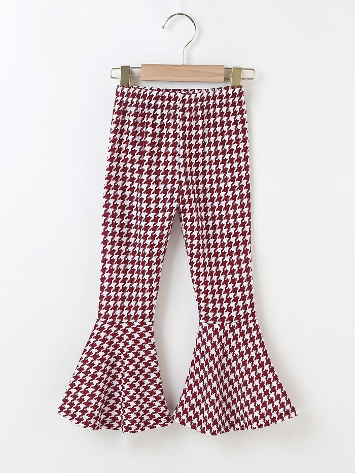 Toddler Girls Houndstooth Flare Leg Pants Red and White