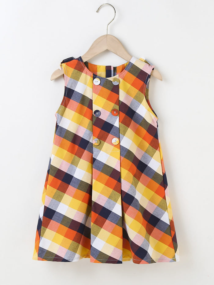 Toddler Girls Plaid Double Breasted Dress