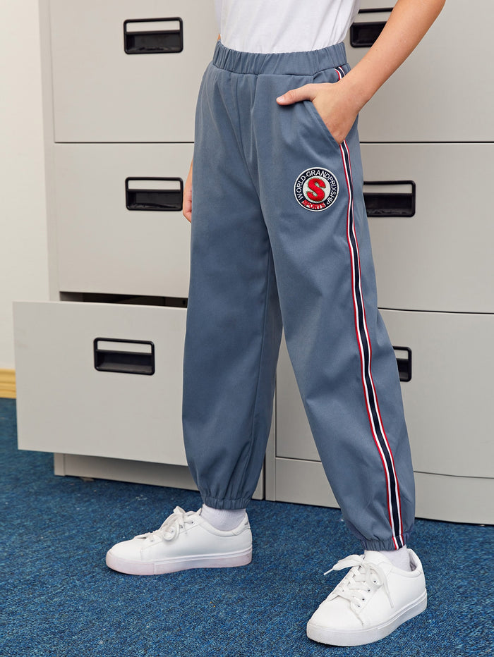 Boys Letter Patched Tape Side Tapered Pants
