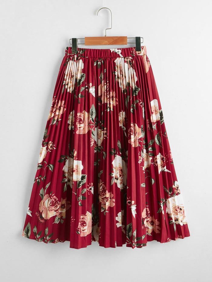Girls Floral Pleated Skirt