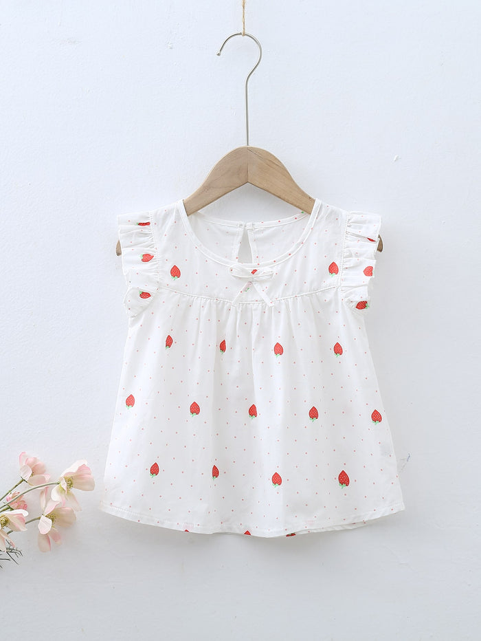 Toddler Girls Cherry Print Ruffle Trim Blouse