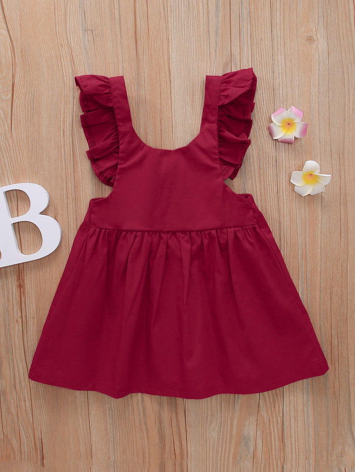 Toddler Girls Solid Ruffle Trim Babydoll Dress