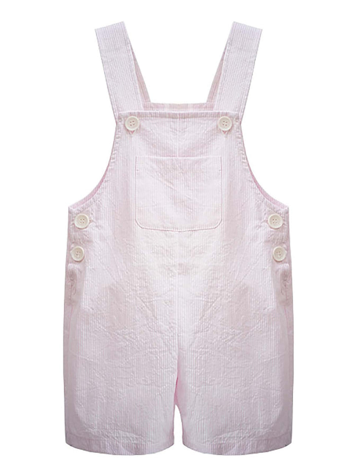 Toddler Girls Patch Pocket Button Detail Rib-knit Overalls