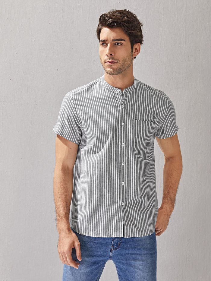 Men Pocket Front Striped Shirt