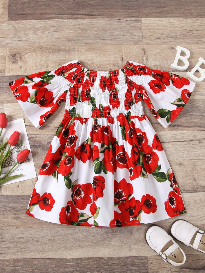 Toddler Girls Allover Floral Shirred A-line Dress