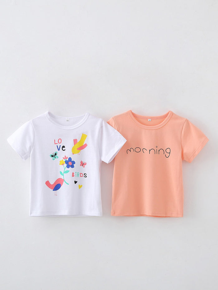 Toddler Girls 2pcs Letter & Floral Print Tee