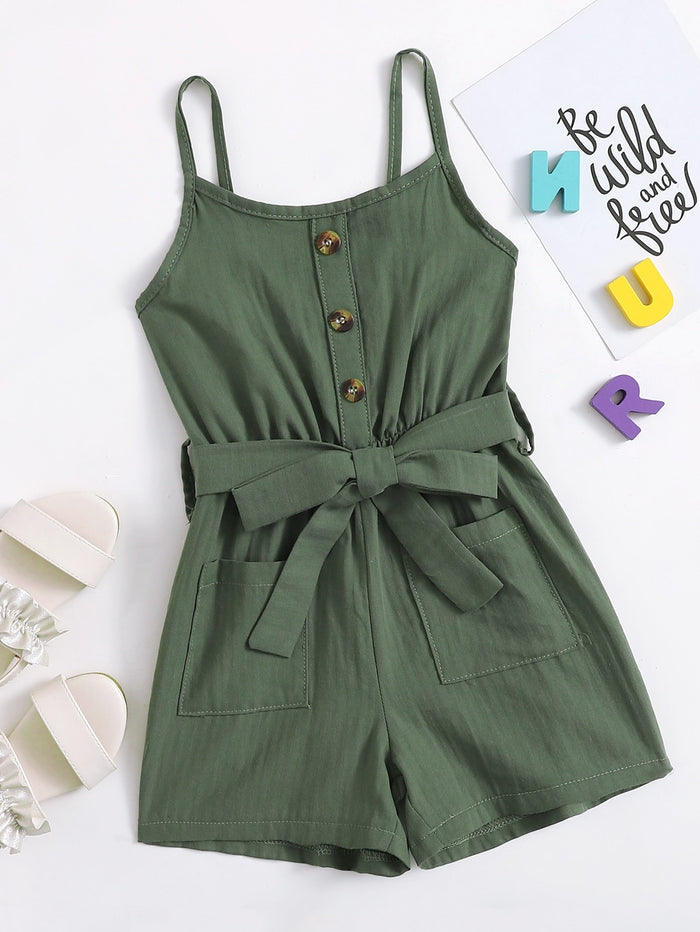 Toddler Girls Button Front Belted Cami Romper
