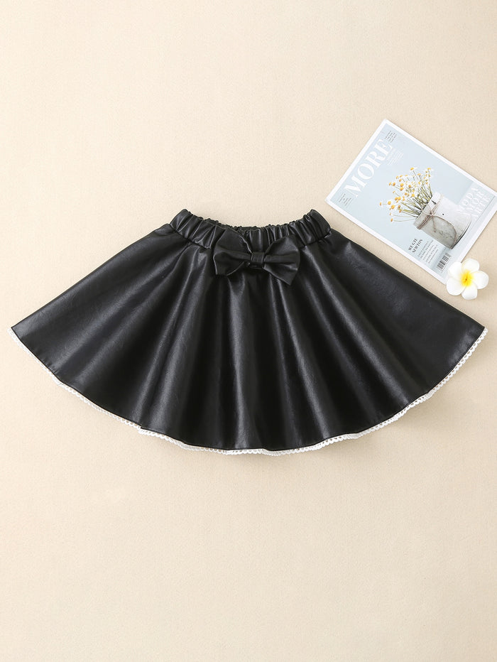 Toddler Girls Bow Front Flared PU Skirt