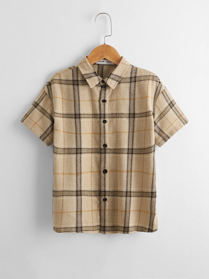 Boys Collared Buttoned Front Plaid Shirt