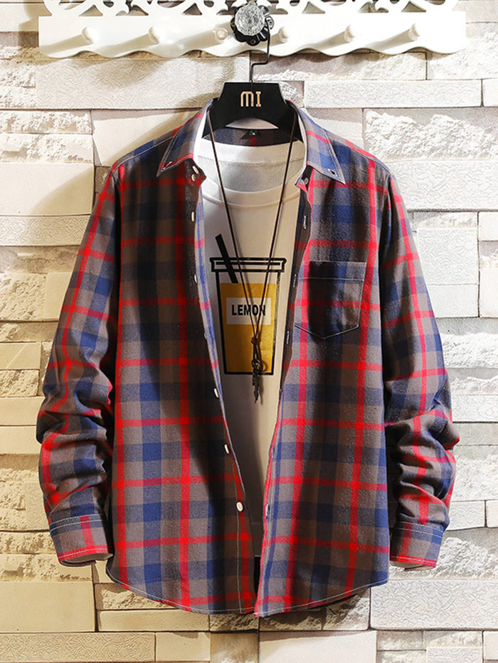 Men Plaid Pocket Patched Shirt Without Tee