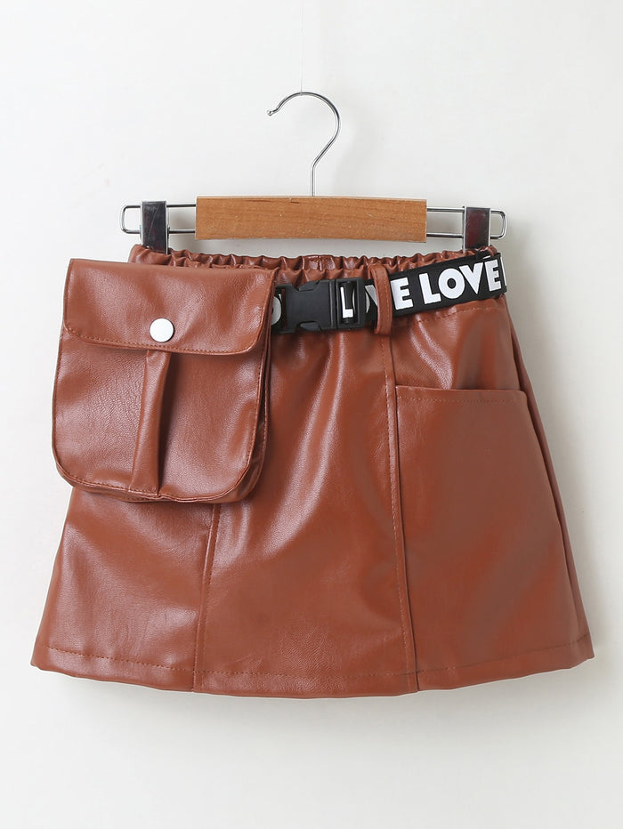Toddler Girls PU Skirt With Belt Bag