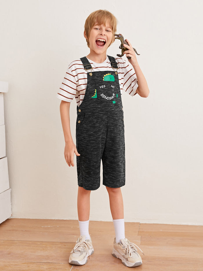Boys Dinosaur Print Pocket Front Overalls
